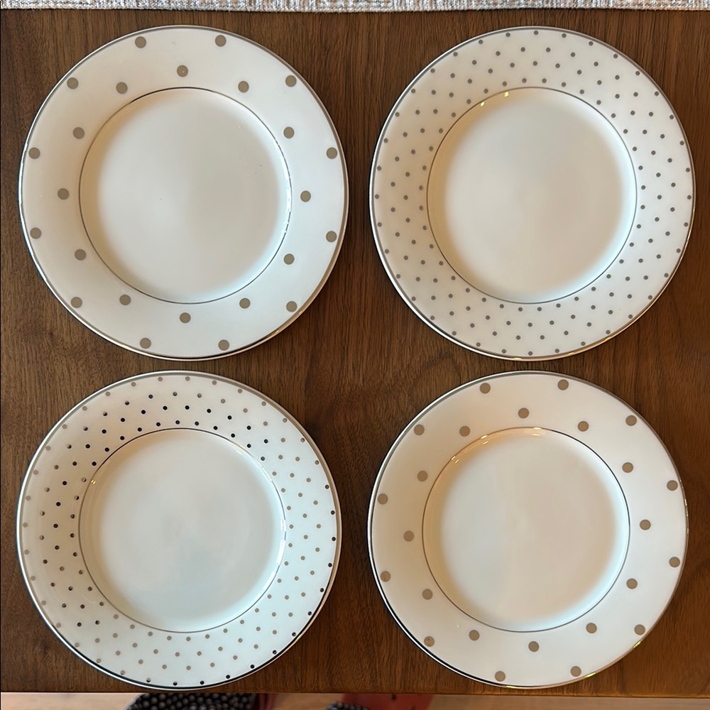 Kate Spade Larabee Road Platinum Bread Plates White and Silver - Set of 4
